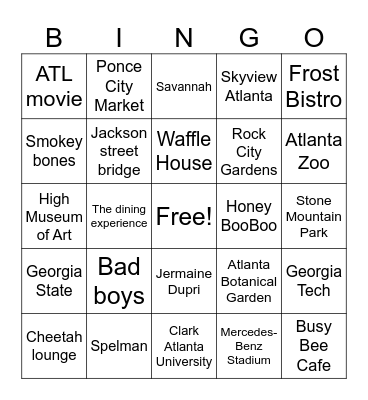 Atlanta Bingo Card