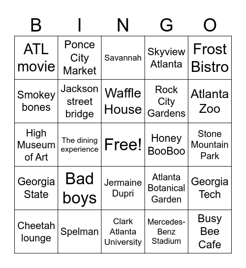 Atlanta Bingo Card