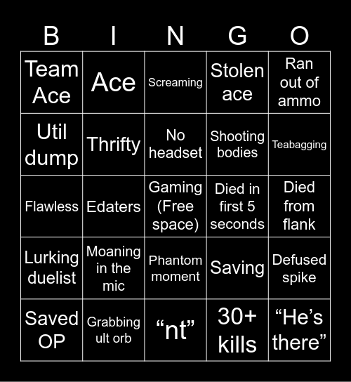 Valorant BINGO Card