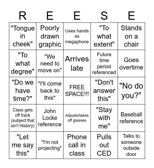 Mr. Reese Bingo v2 Bingo Card