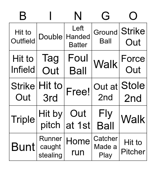 Softball Bingo Card