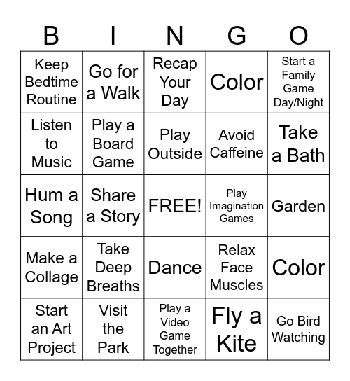 Stress Relief Bingo! Bingo Card