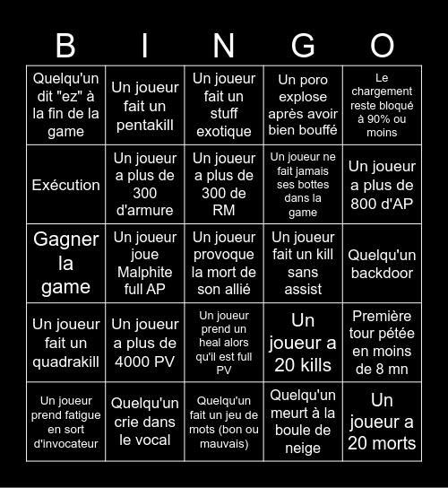 Bingo ARAM Bingo Card