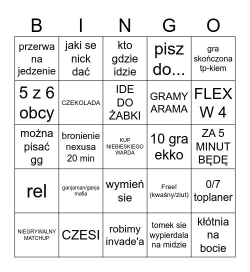 Flex w 5 bingo Card