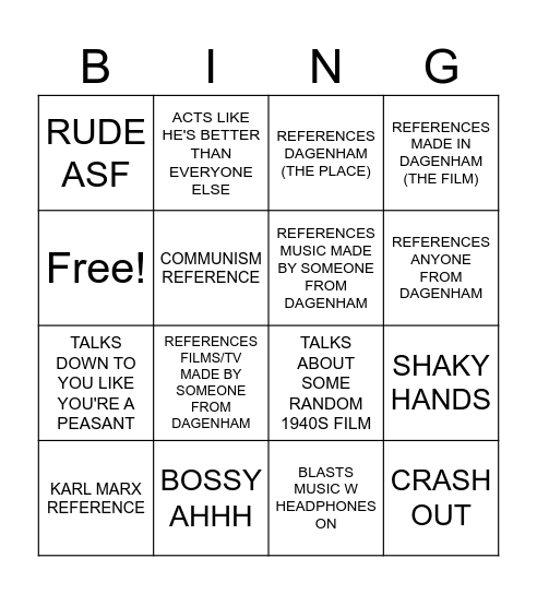 CURTIS BINGO Card