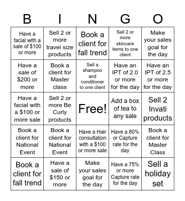 Aveda Columbia Mall Bingo Card