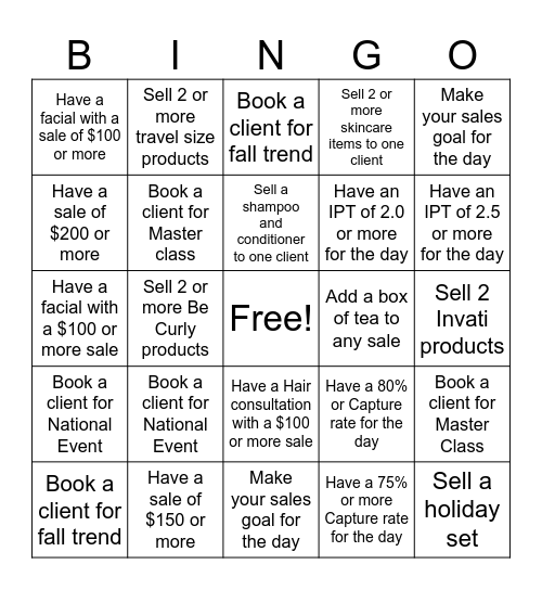 Aveda Columbia Mall Bingo Card