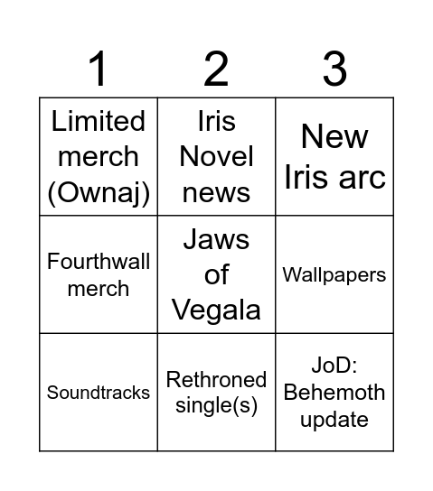 Iris Direct Bingo Card