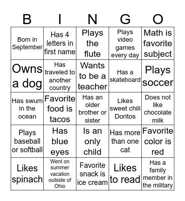 Know Your Class BINGO Card