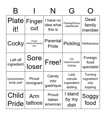 Chopped Bingo Card