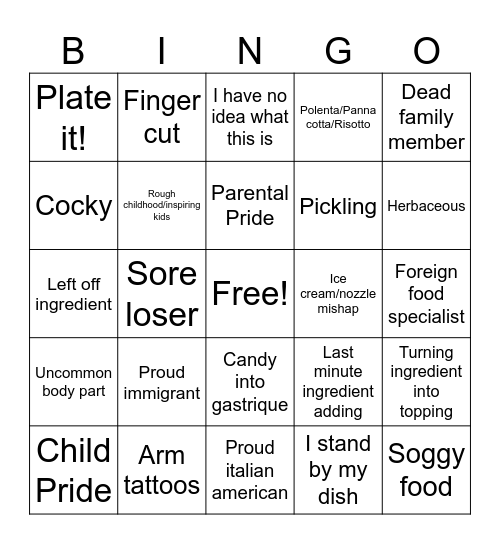 Chopped Bingo Card