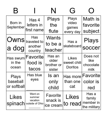 Know Your Class BINGO Card