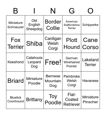 Dog Breeds Bingo Card