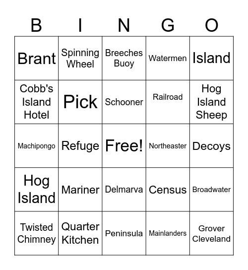 Barrier Islands Center Bingo Card