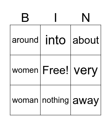 Heart words Mod 1 & 2 Bingo Card