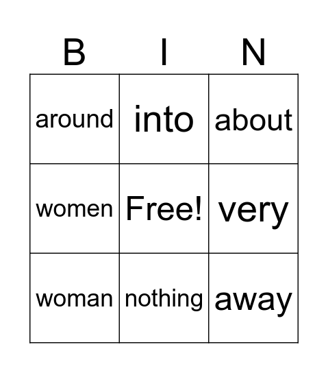Heart words Mod 1 & 2 Bingo Card