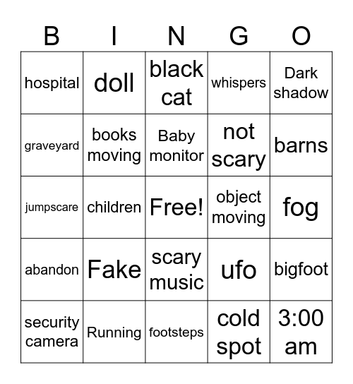 scary bingo Card