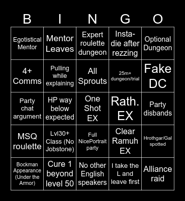 Mentor Roulette bingo Card