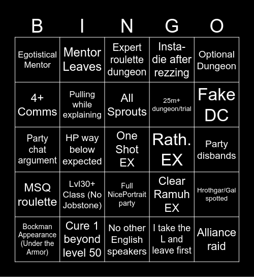 Mentor Roulette bingo Card