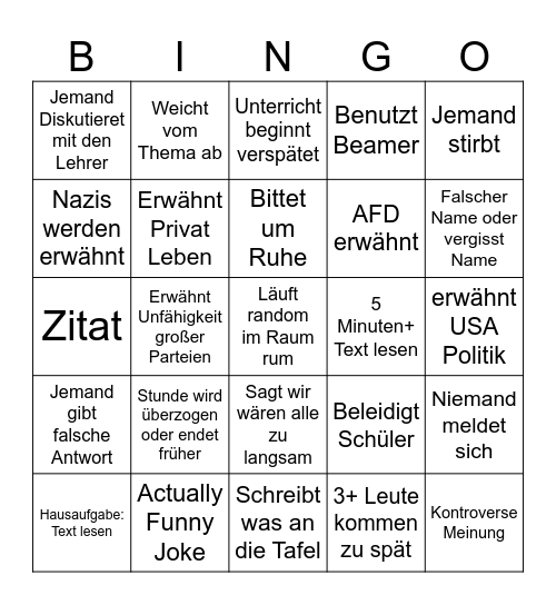 Geschichts Bingo Card