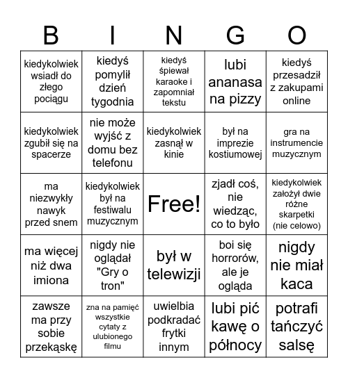 Znajdź kogoś, kto... Bingo Card