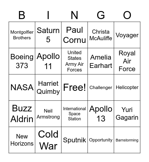 History of Aviation Bingo Card