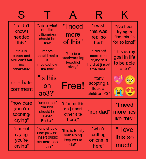 Tony Stark Wifi Tower Fanfic Comment Bingo Card