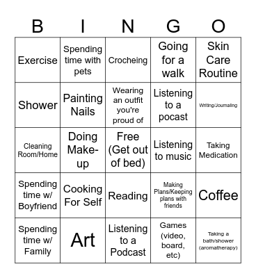 Mental Health Bingo Card