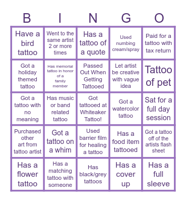 Tattoo Bingo Card