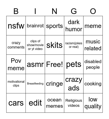 Instagram Reels Bingo Card