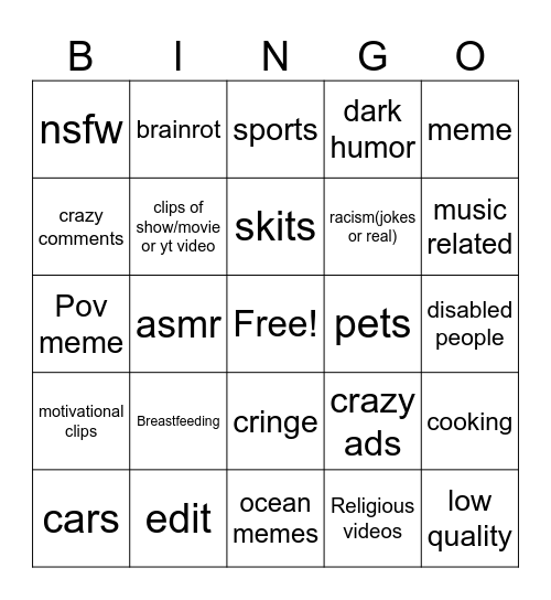 Instagram Reels Bingo Card