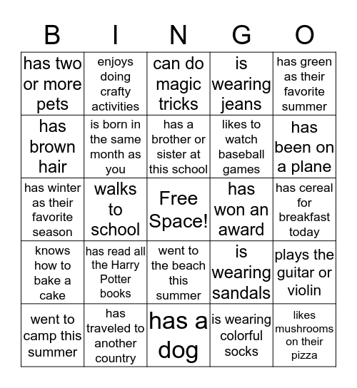Find someone in the class who... Bingo Card