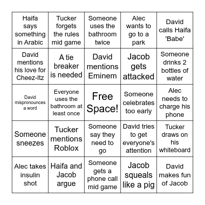 Game Night Bingo Card