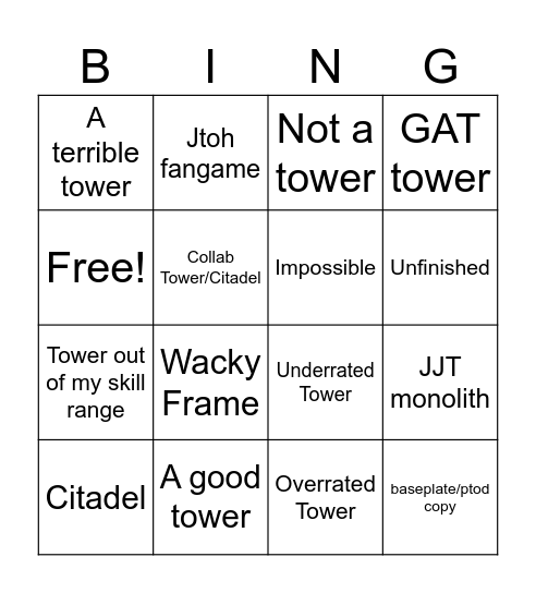 Tower Creator Bingo Card