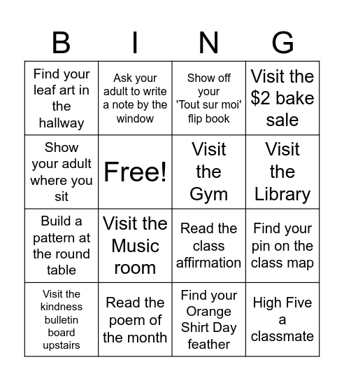 Open House Student Challenge Bingo Card