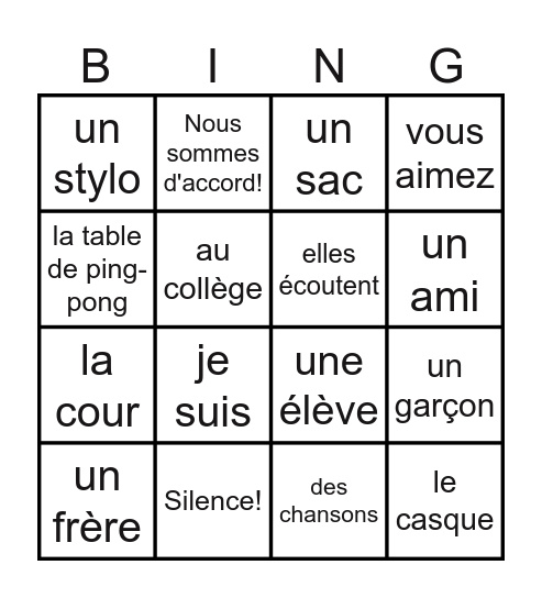 Vokabelbingo Card