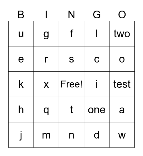 Untitled Bingo Card