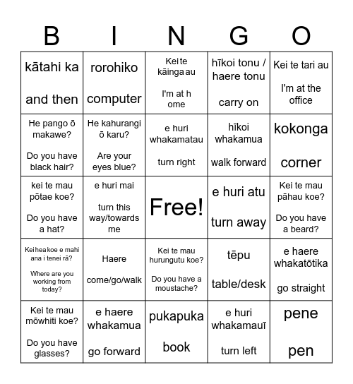 Kupu Bingo Card