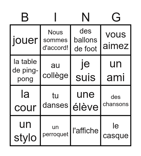 Vokabelbingo Card