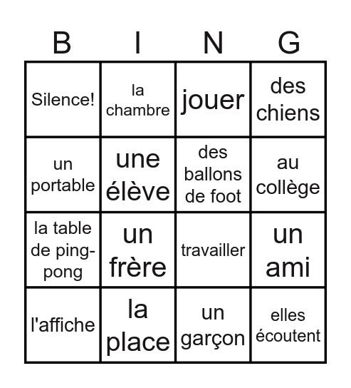 Vokabelbingo Card