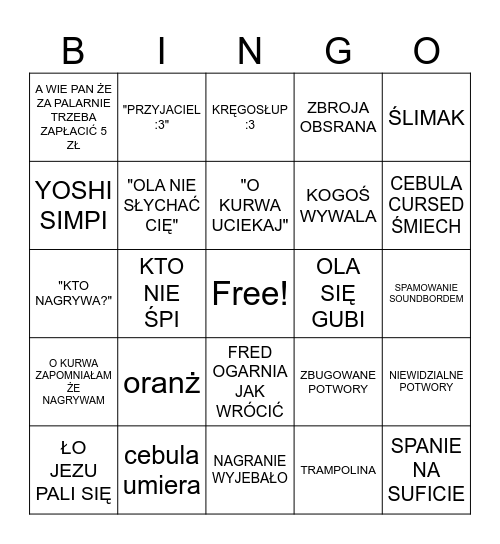 cONTENT WARNING BINGO Card