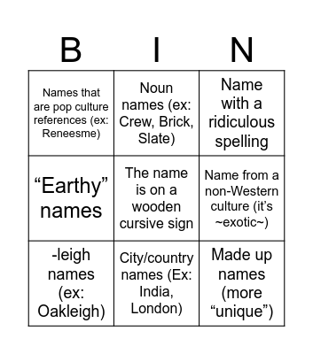 Beige Mom Baby Names Bingo Card