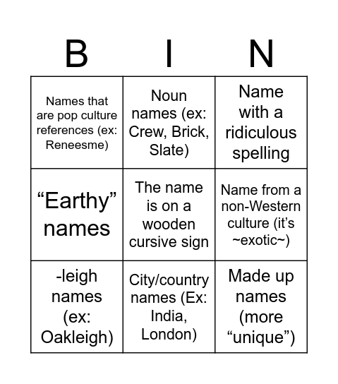 Beige Mom Baby Names Bingo Card