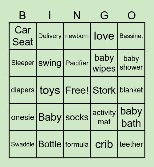 Chrysalis House- Anthem Baby Shower Bingo Card