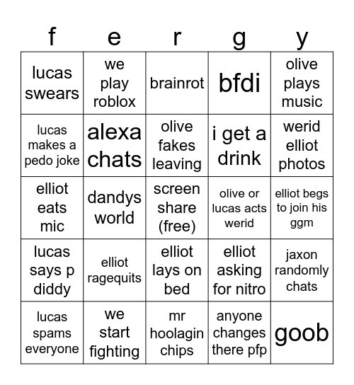 the Google meet bingo Card