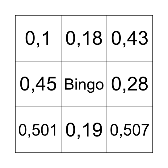 Bingo dos Decimais Bingo Card
