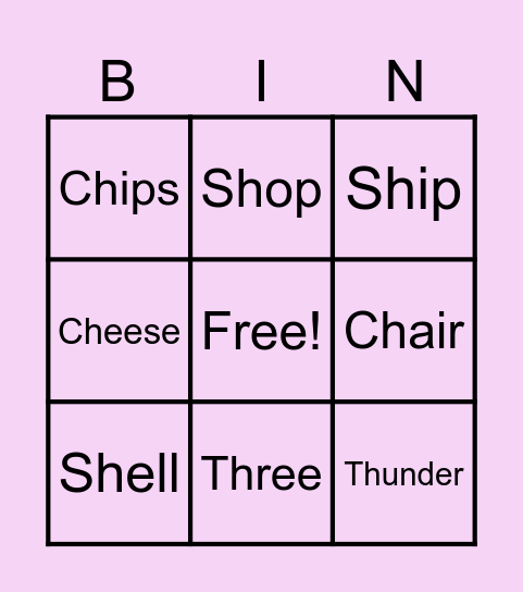 Diagraphs Bingo Card