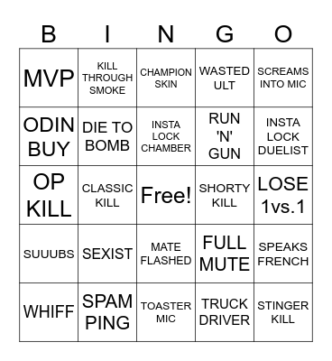 VALO BINGO Card