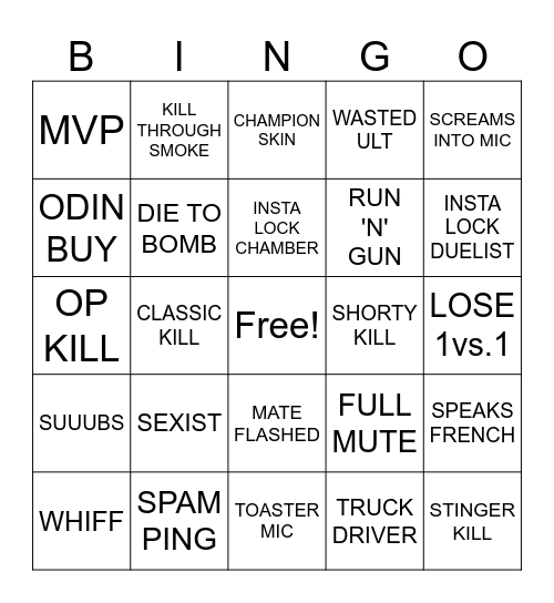 VALO BINGO Card