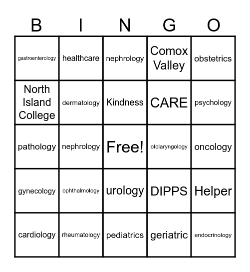 Medical Terminology for HCA Bingo Card